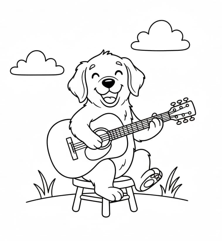 Golden Retriever som leker gitar fargelegging