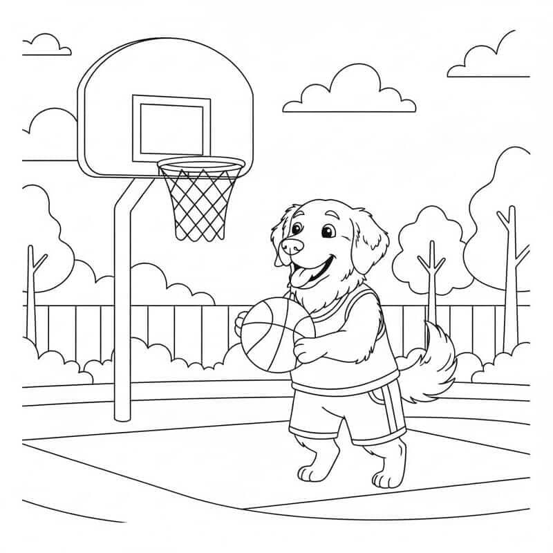 Golden Retriever som spiller basketball fargelegging