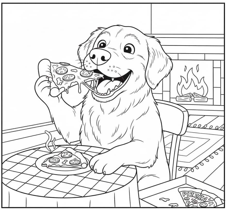 Golden Retriever som spiser pizza fargelegging