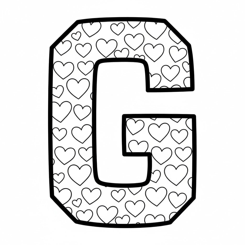 Hjertemønster av bokstaven G fargelegging