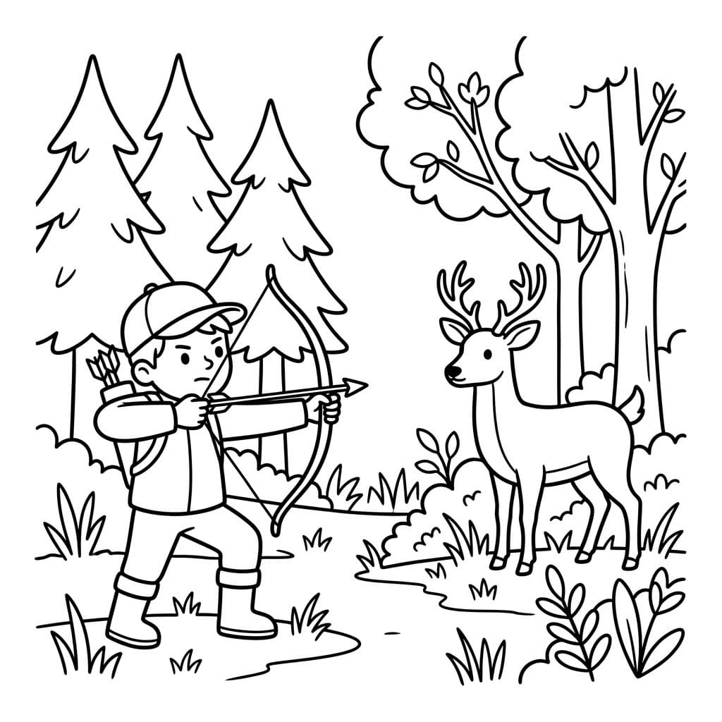 Hjortejakt i Skogen fargelegging