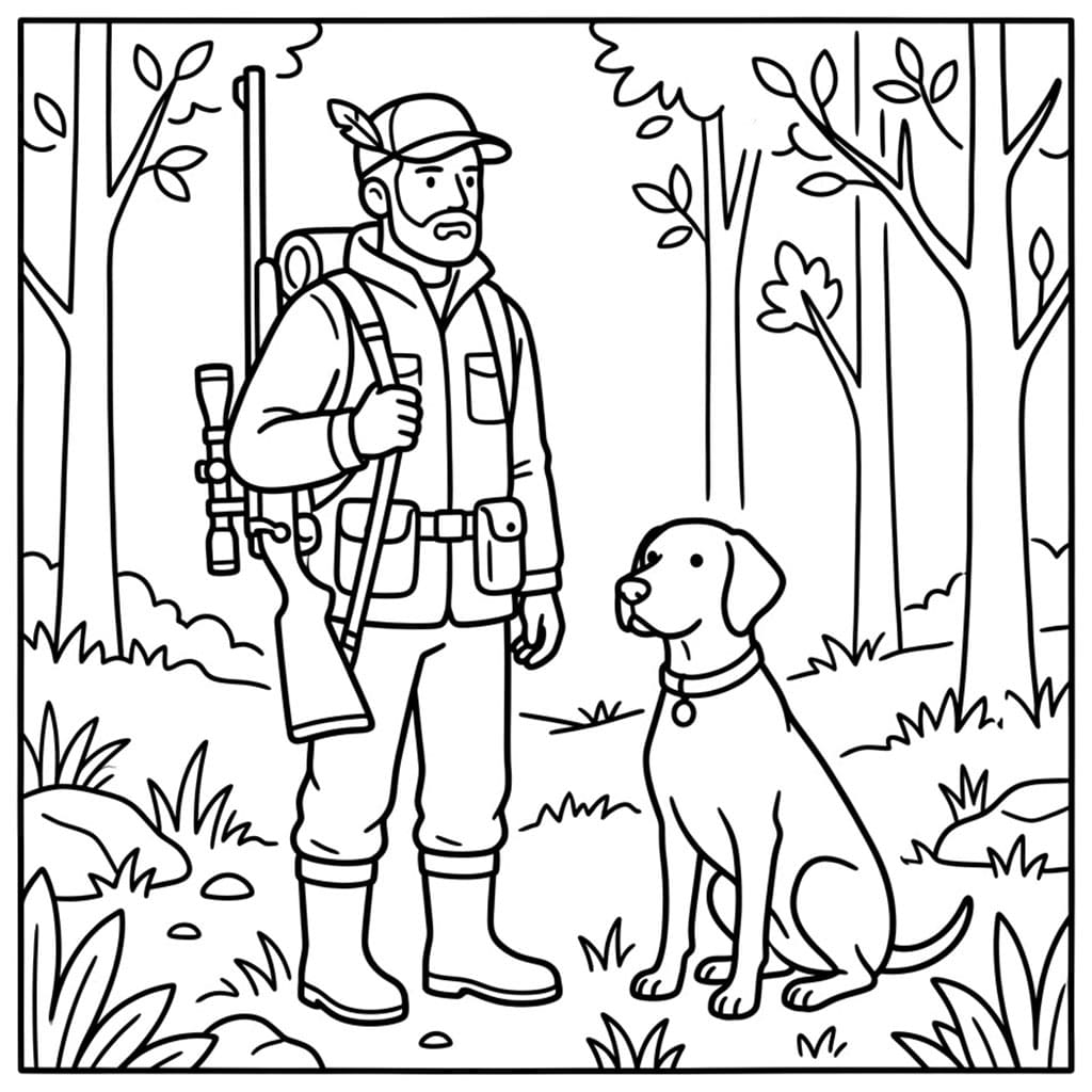 Jaktmann Med Hund fargelegging