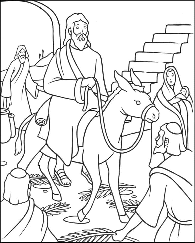 Jesus rir på et esel inn i Jerusalem fargelegging