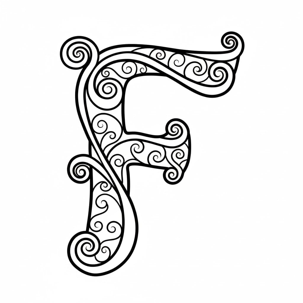 Kunstnerisk bue bokstav F fargelegging