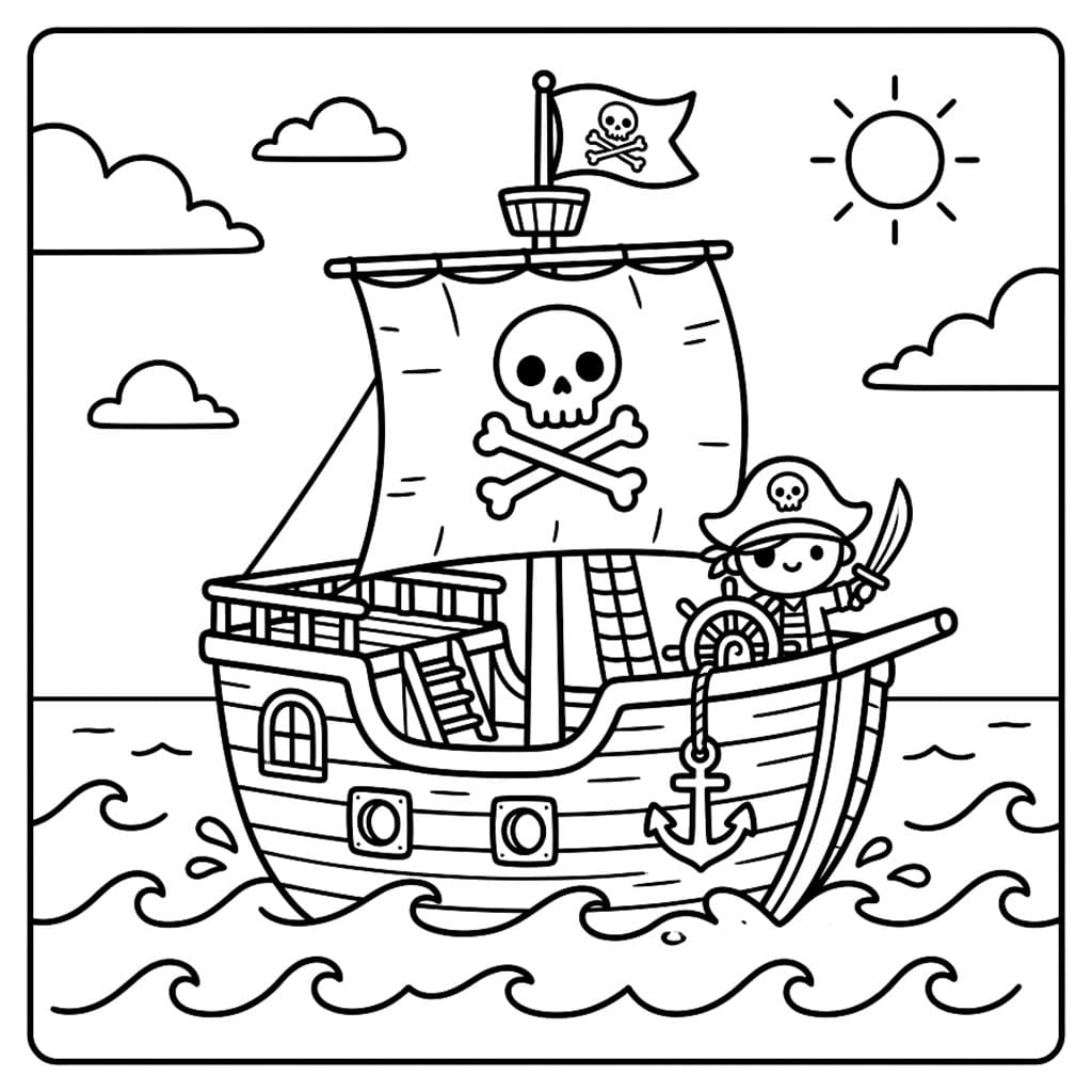 Lite Piratskip fargelegging