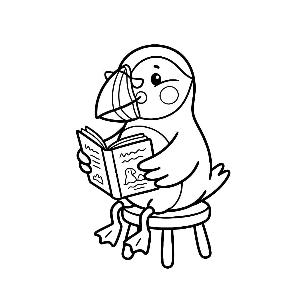 Lundefugl Leser Bok fargelegging