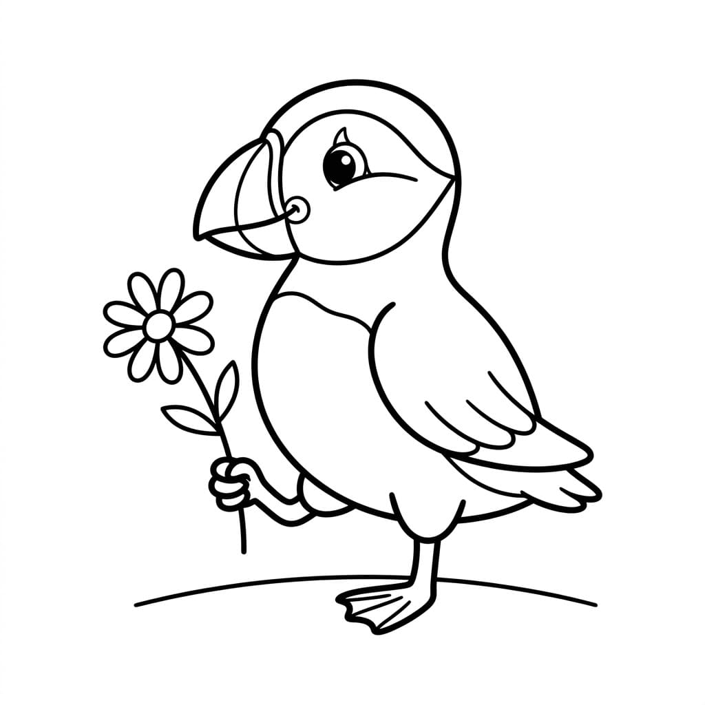 Lundefugl Med Blomst fargelegging