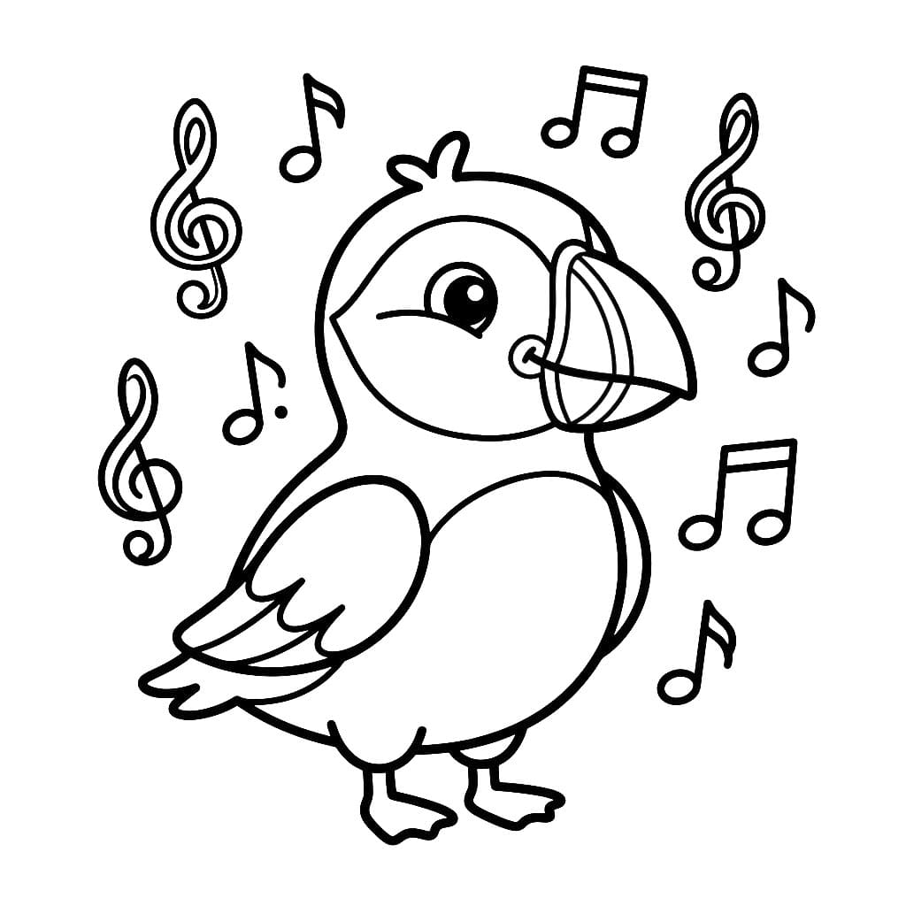 Lundefugl Med Musikknote fargelegging