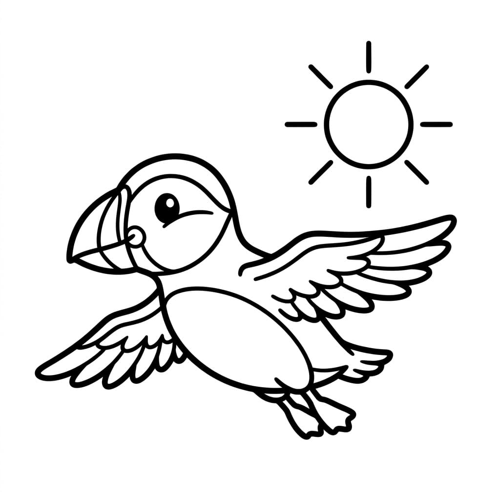 Lundefugl Med Sol fargelegging