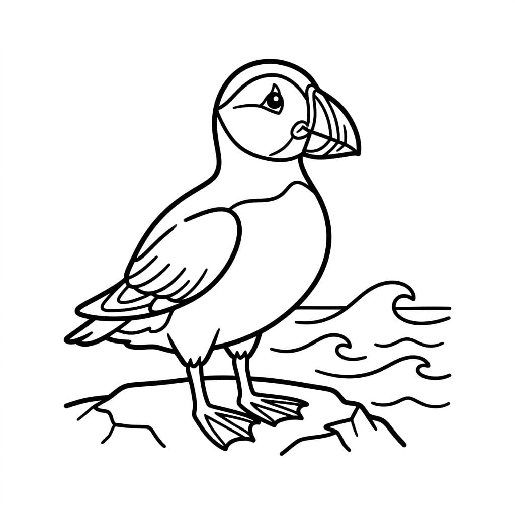 Lundefugl Og Bølger fargelegging