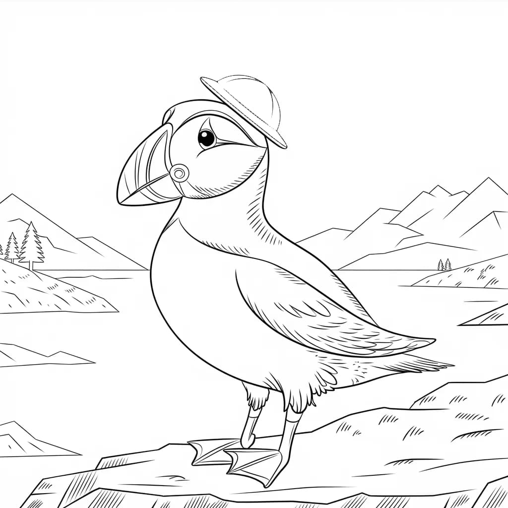 Lundefugl og hatt fargelegging