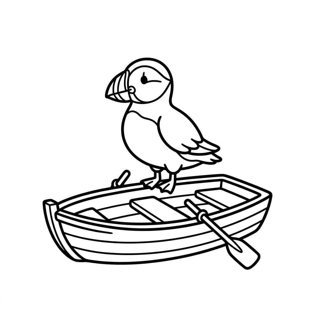 Lundefugl På Båt fargelegging