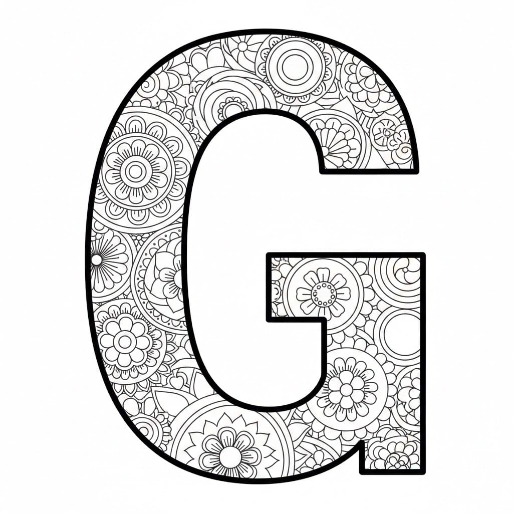 Mandala av bokstaven G fargelegging
