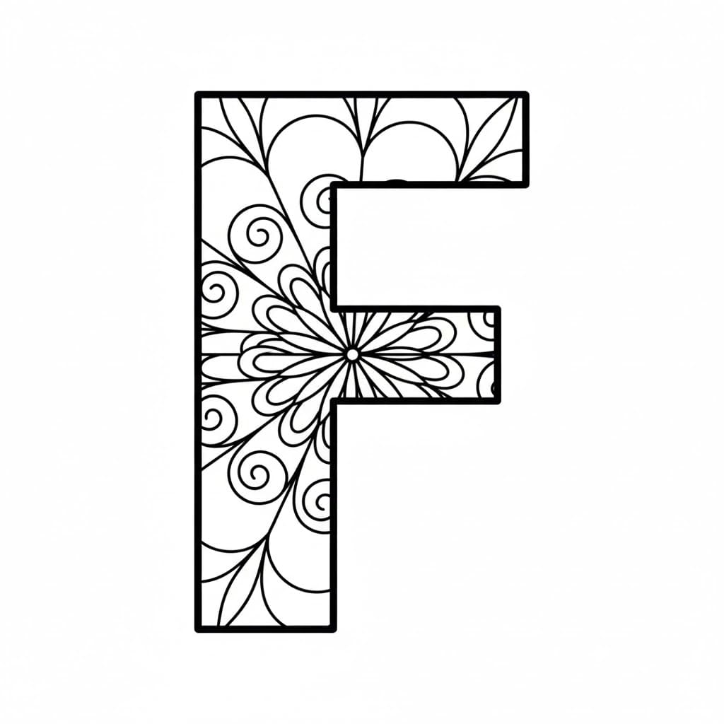 Mandala bokstav F fargelegging