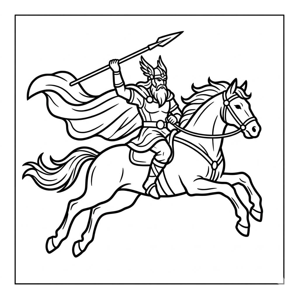 Odin flyr på Sleipnir fargelegging