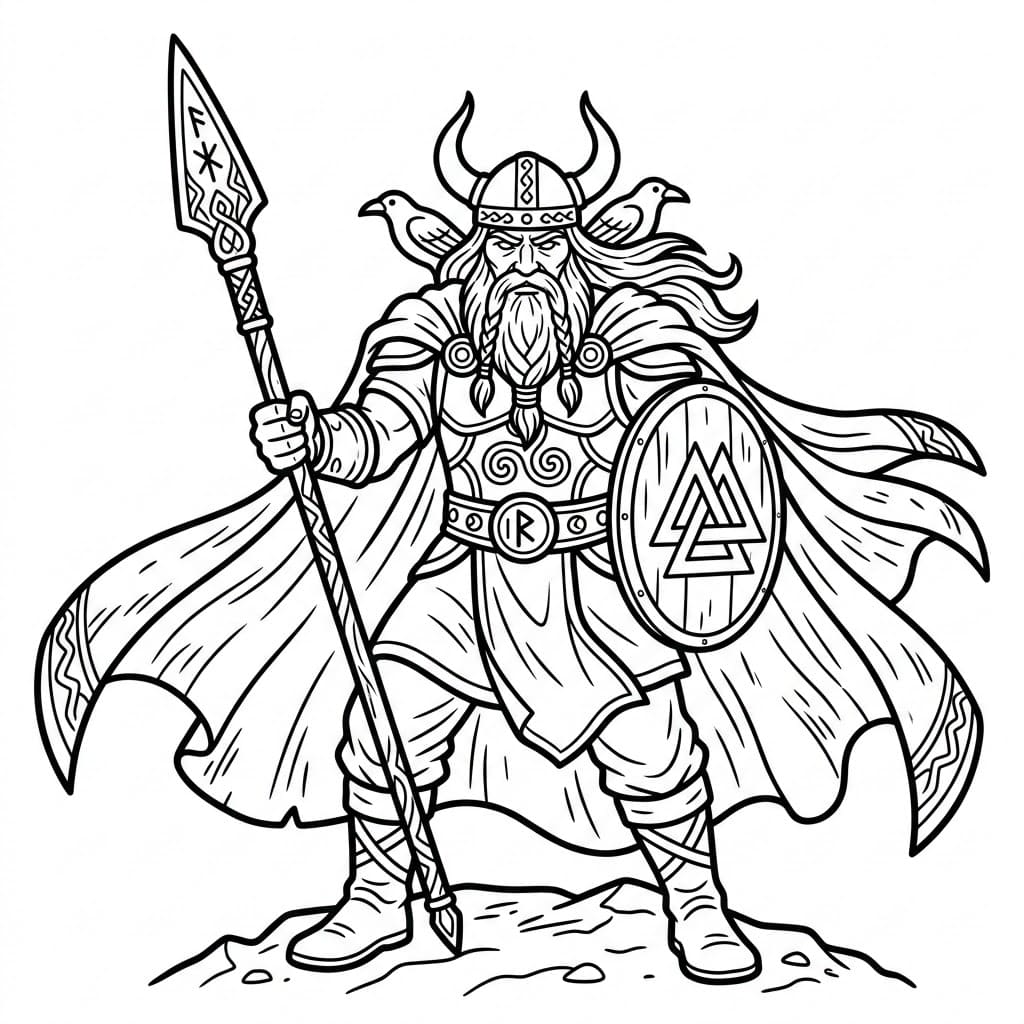 Odin i kamp fargelegging