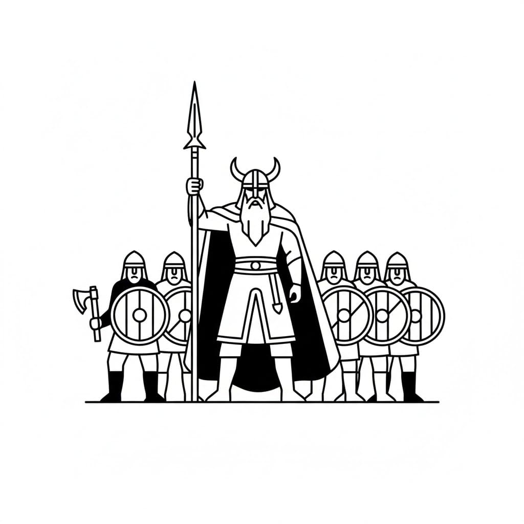 Odin leder krigere fargelegging