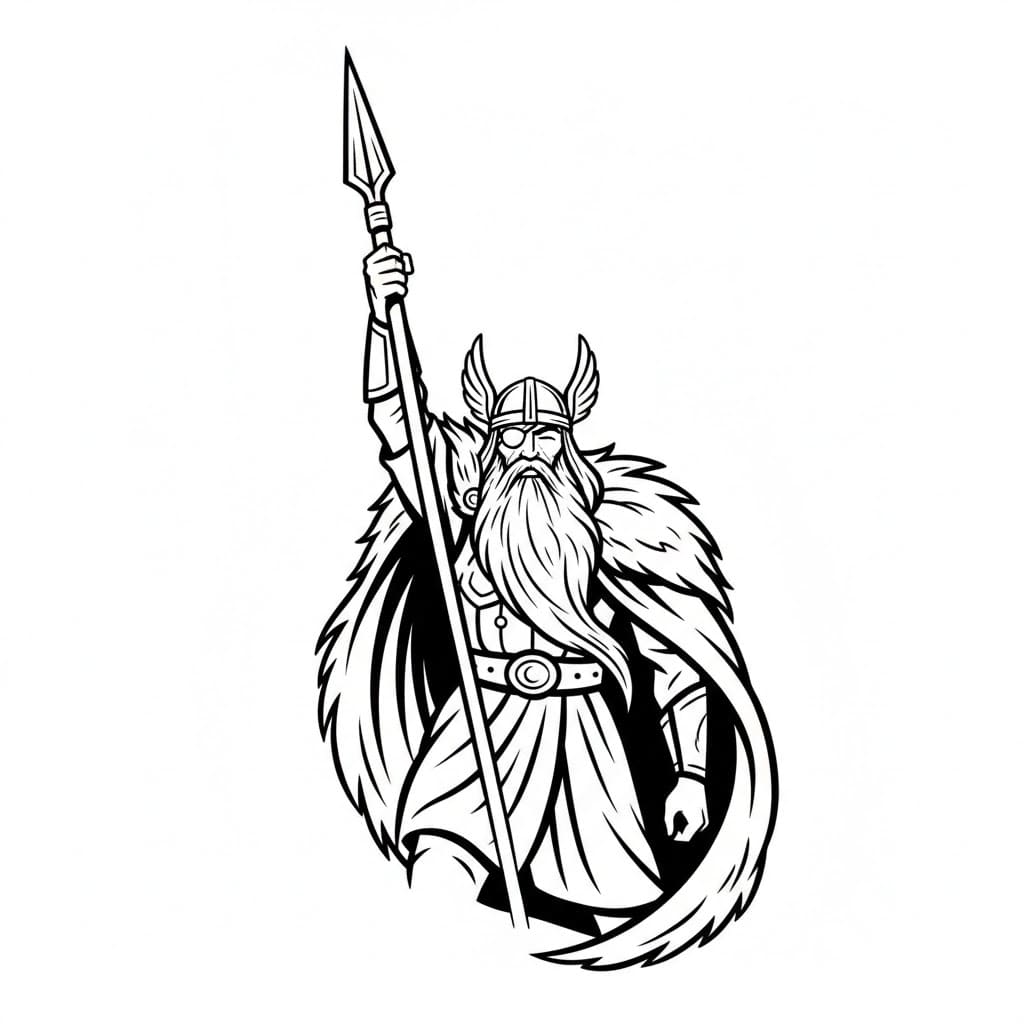 Odin løfter spyd fargelegging