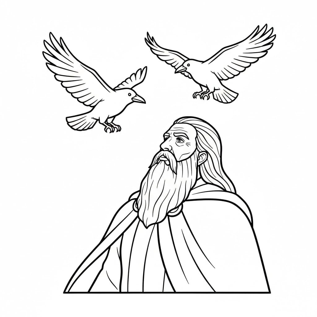 Odin med flygende ravner fargelegging