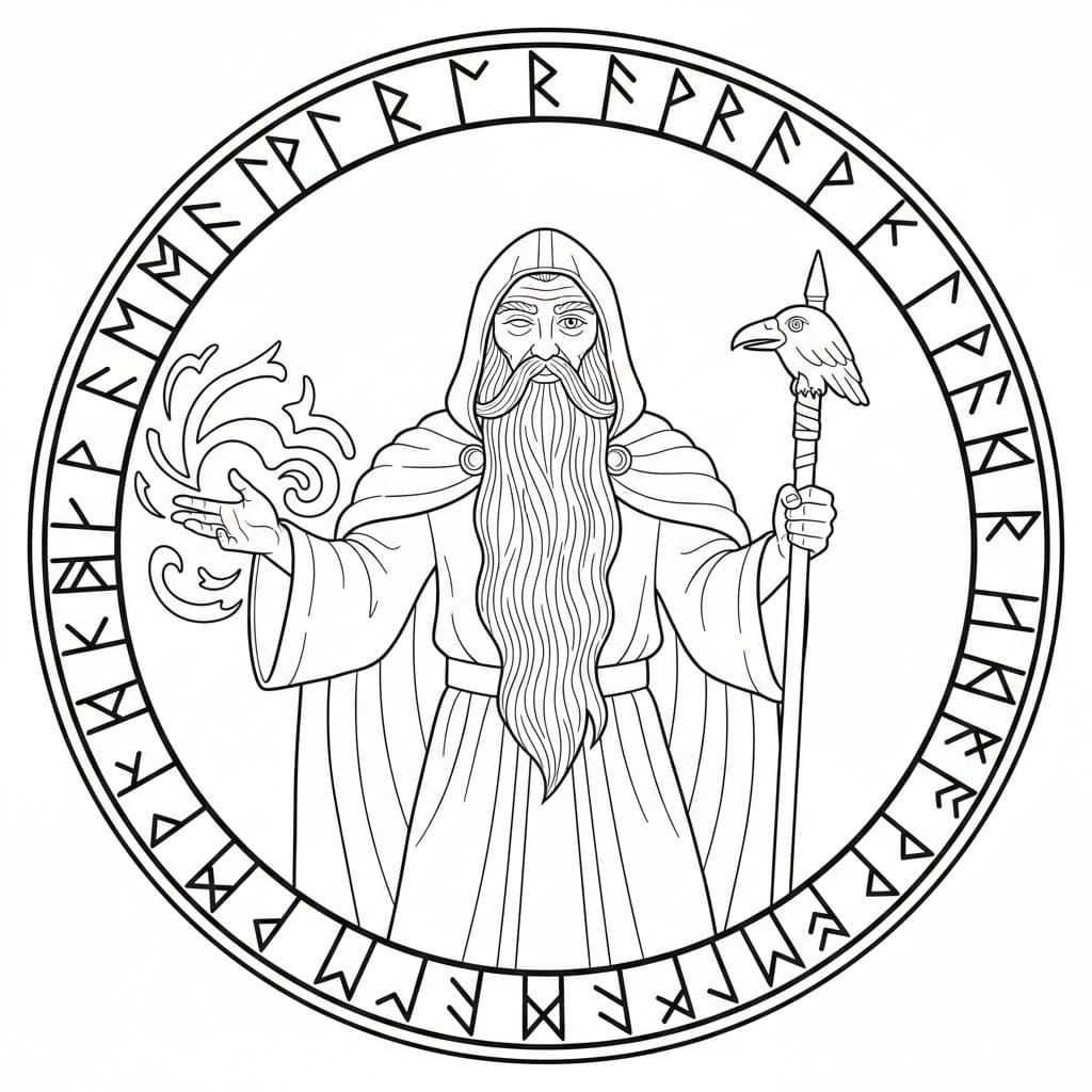 Odin med magisk sirkel fargelegging