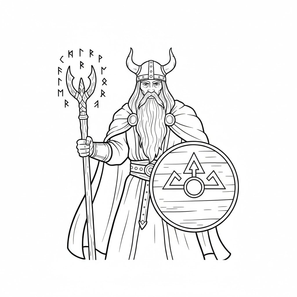 Odin med magisk stav fargelegging