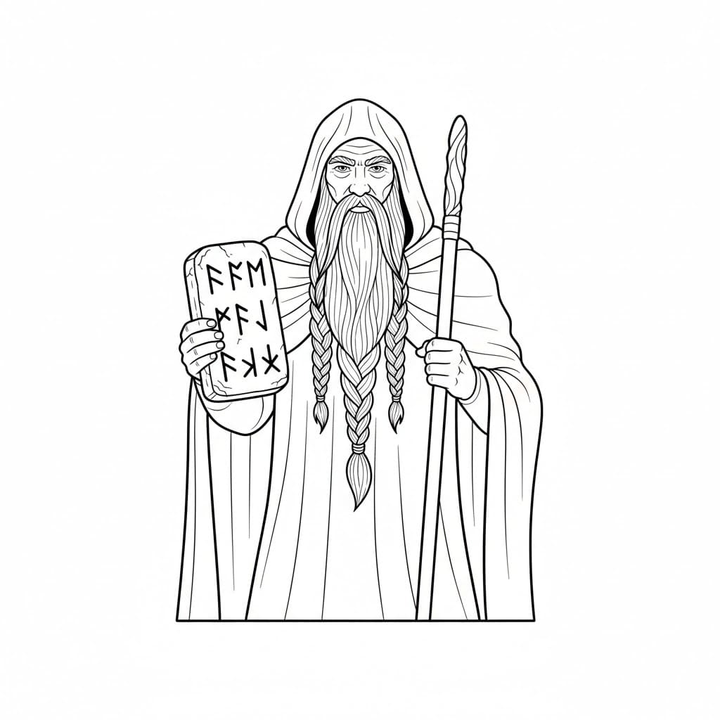 Odin med runestein fargelegging