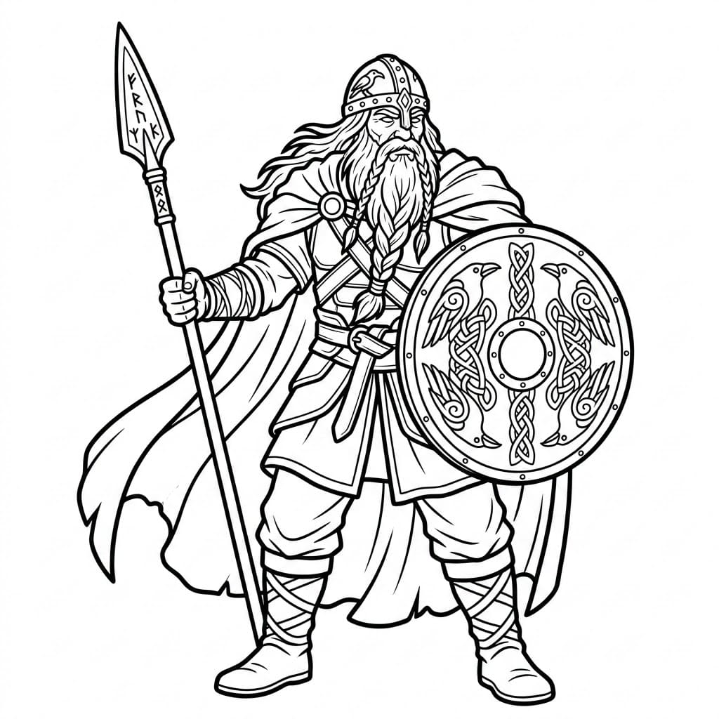 Odin med skjold og spyd fargelegging