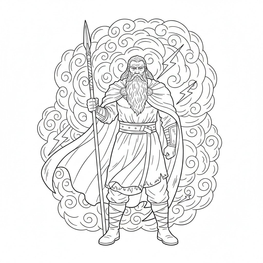 Odin med stormskyer fargelegging
