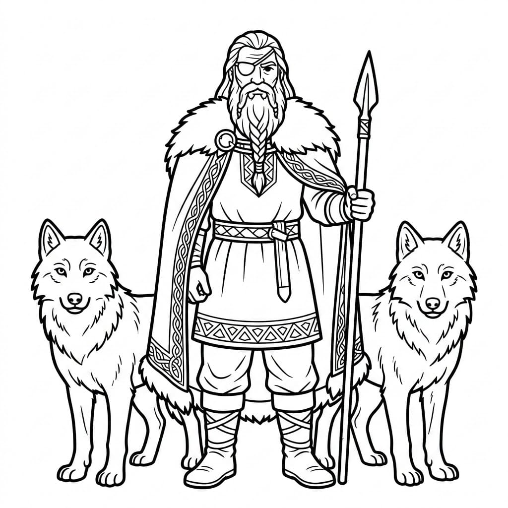 Odin med ulver fargelegging