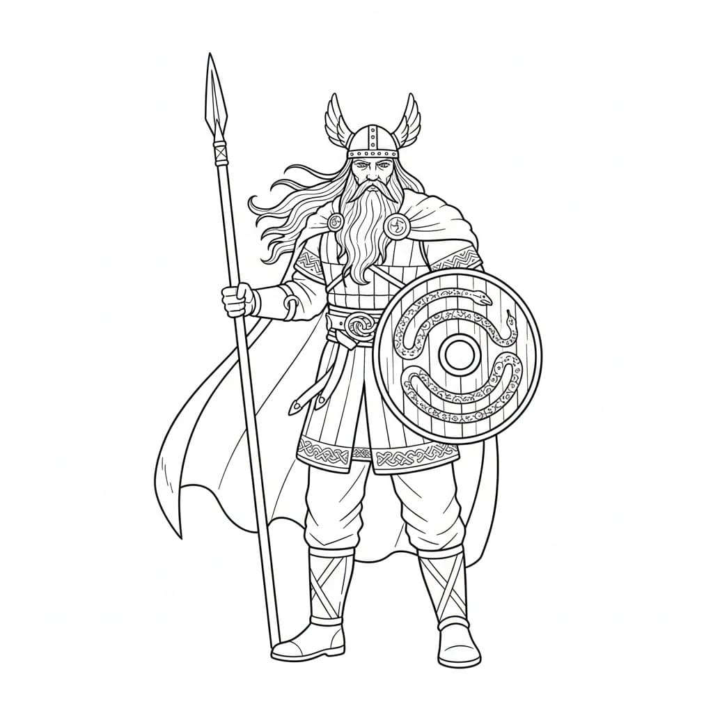 Odin med viking skjold fargelegging