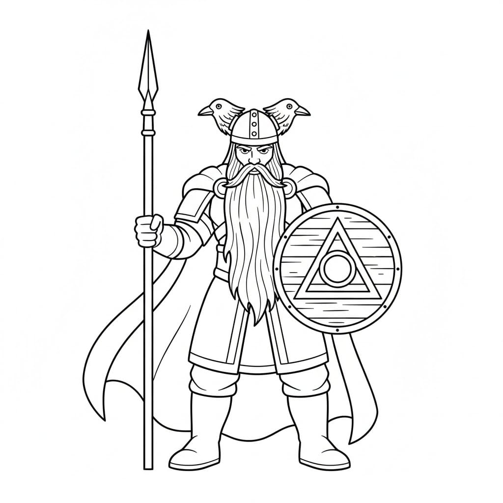 Odin med vikinghjelm fargelegging