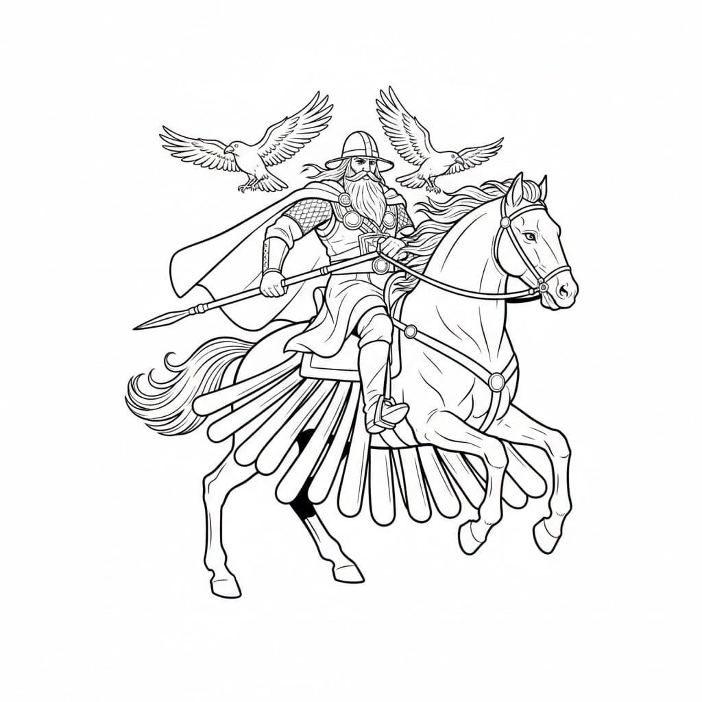 Odin og ravner fargelegging