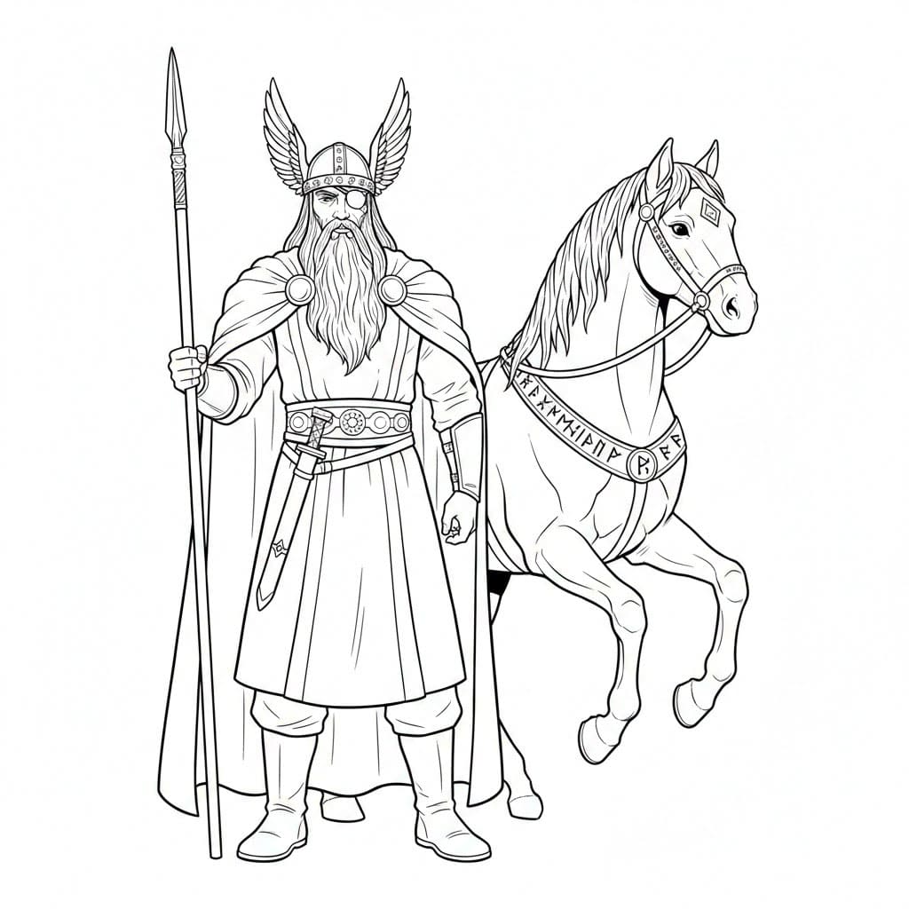 Odin og Sleipnir fargelegging