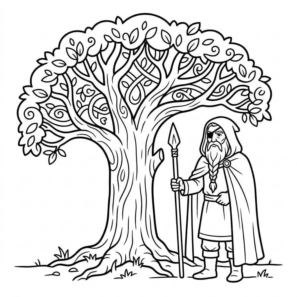 Odin og verdenstreet fargelegging