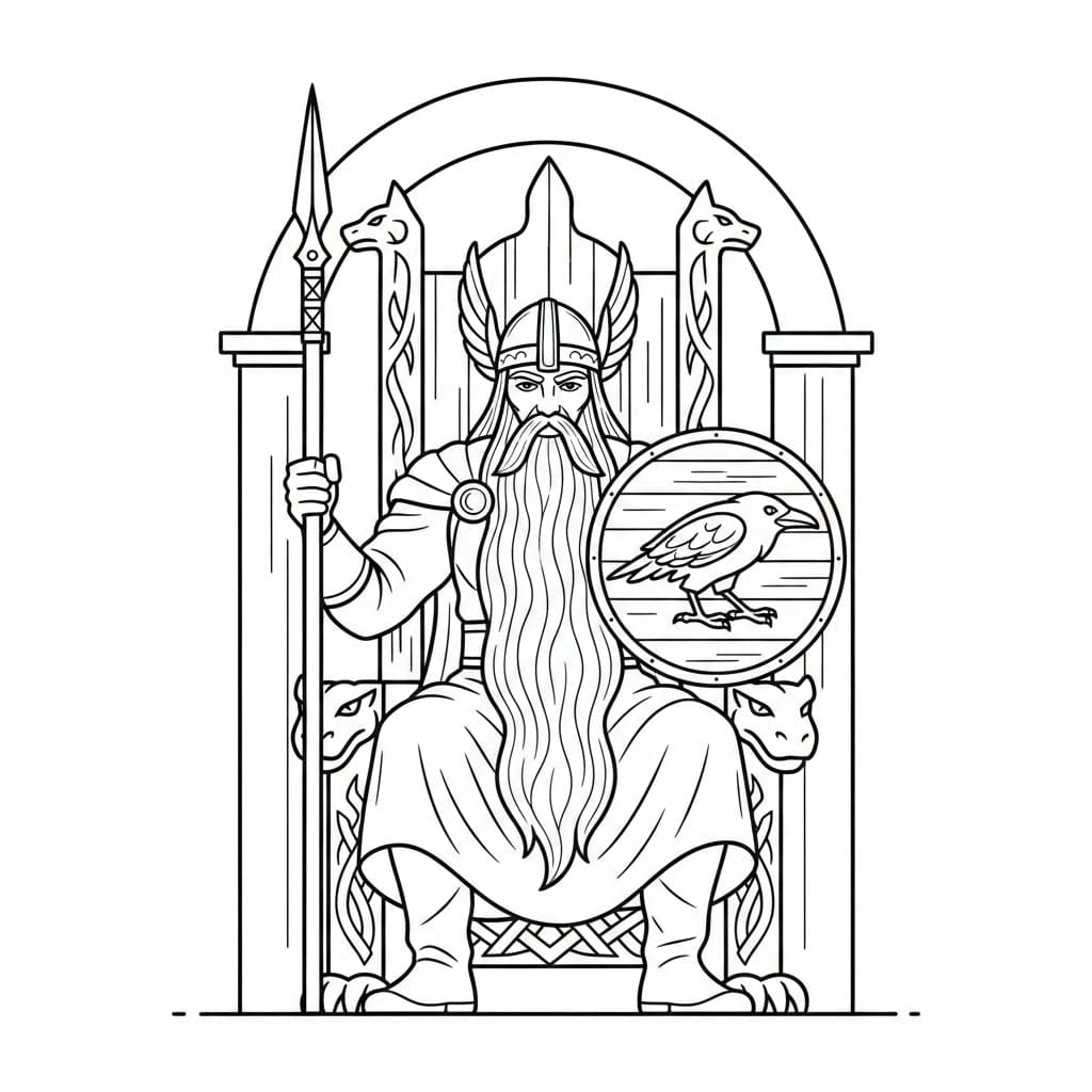 Odin på trone fargelegging
