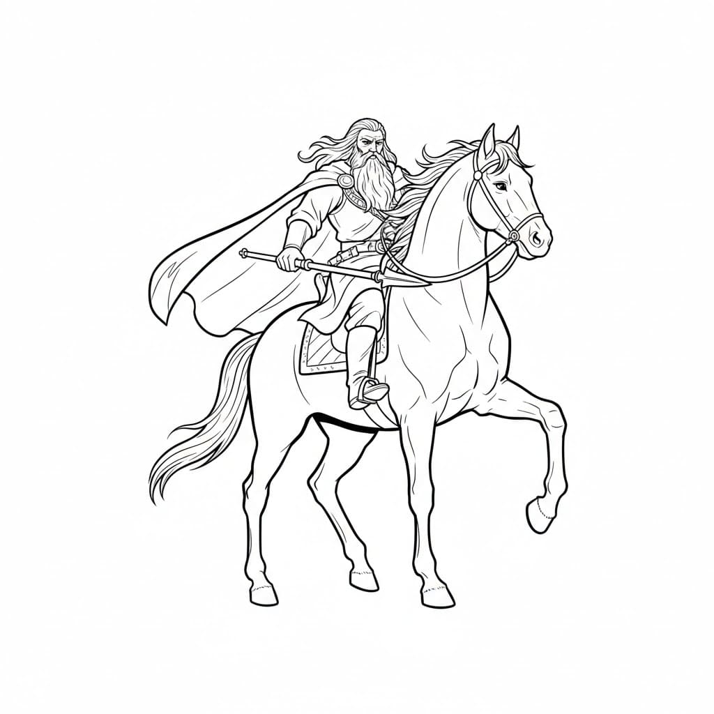 Odin rir Sleipnir fargelegging