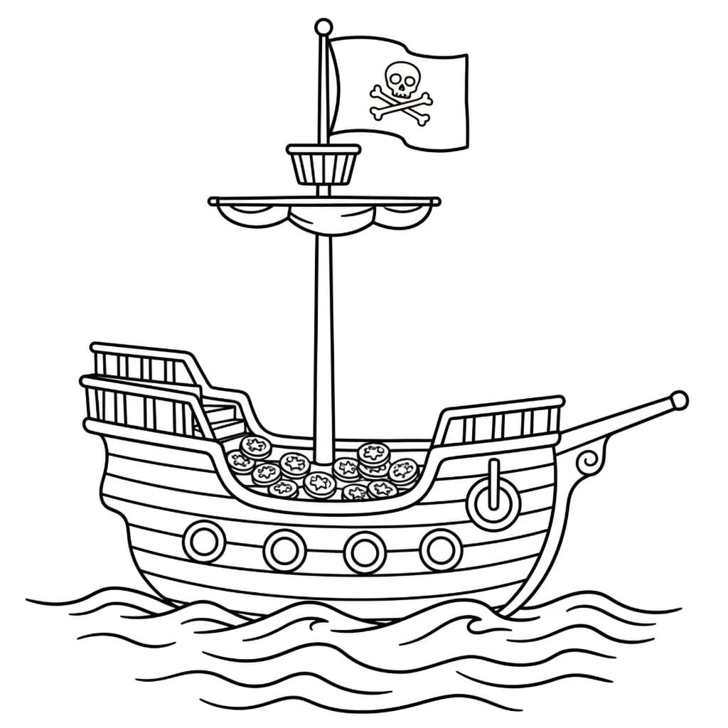 Piratskip med Gullmynter fargelegging