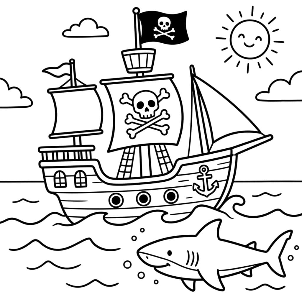 Piratskip med Hai fargelegging