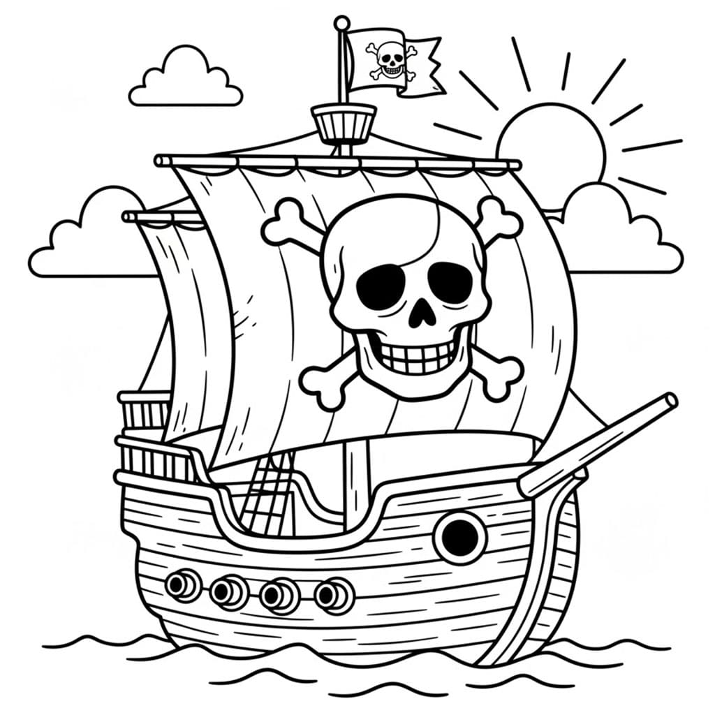 Piratskip med Hodeskalleseil fargelegging