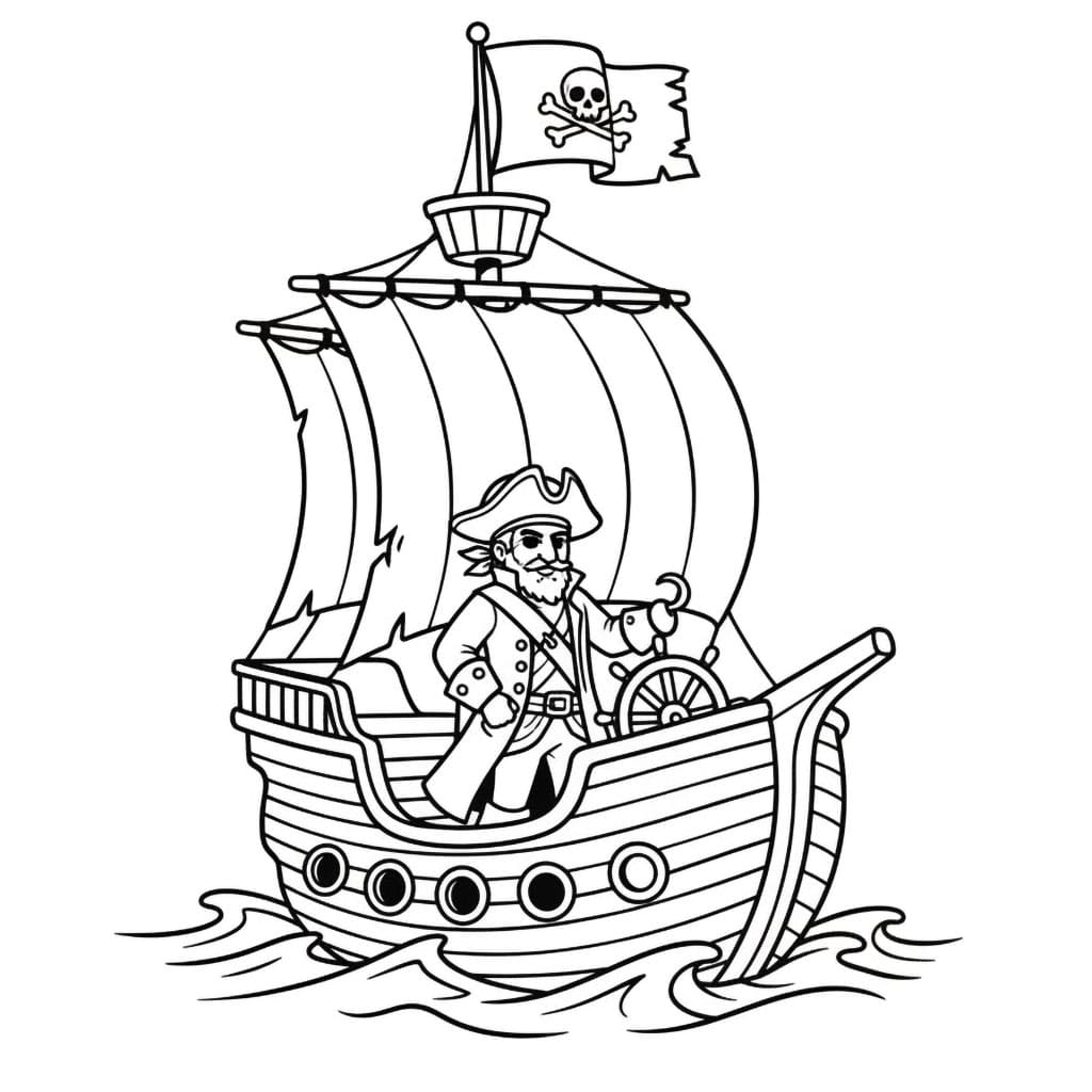 Piratskip med Kaptein fargelegging