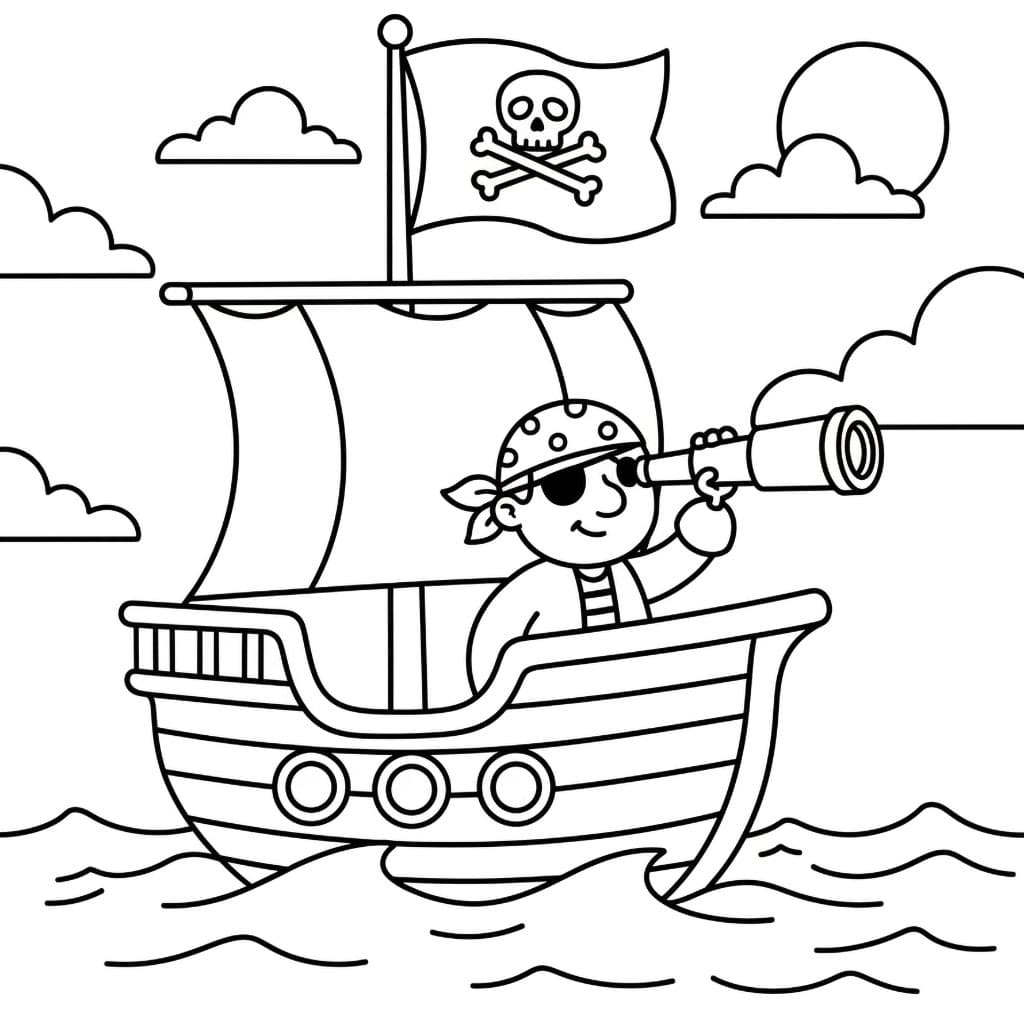 Piratskip med Kikkert fargelegging