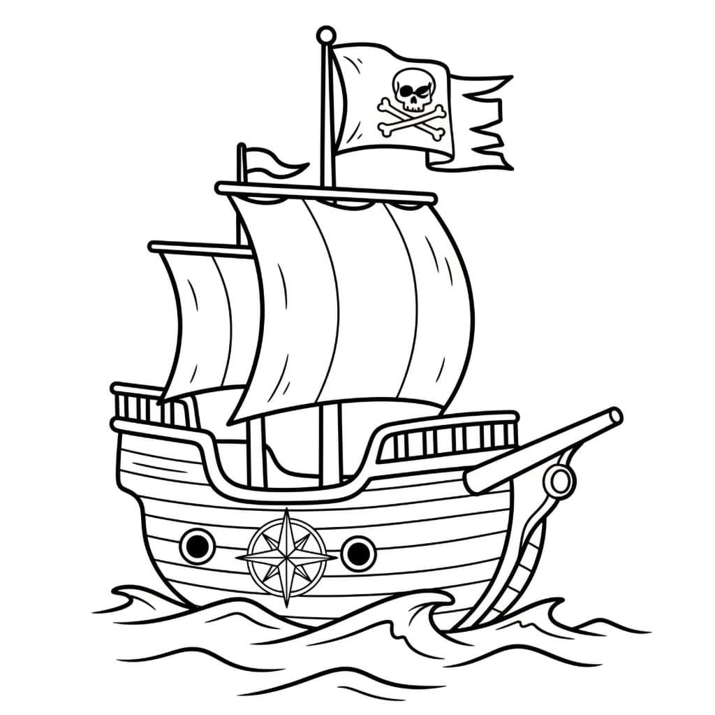 Piratskip med Kompass fargelegging