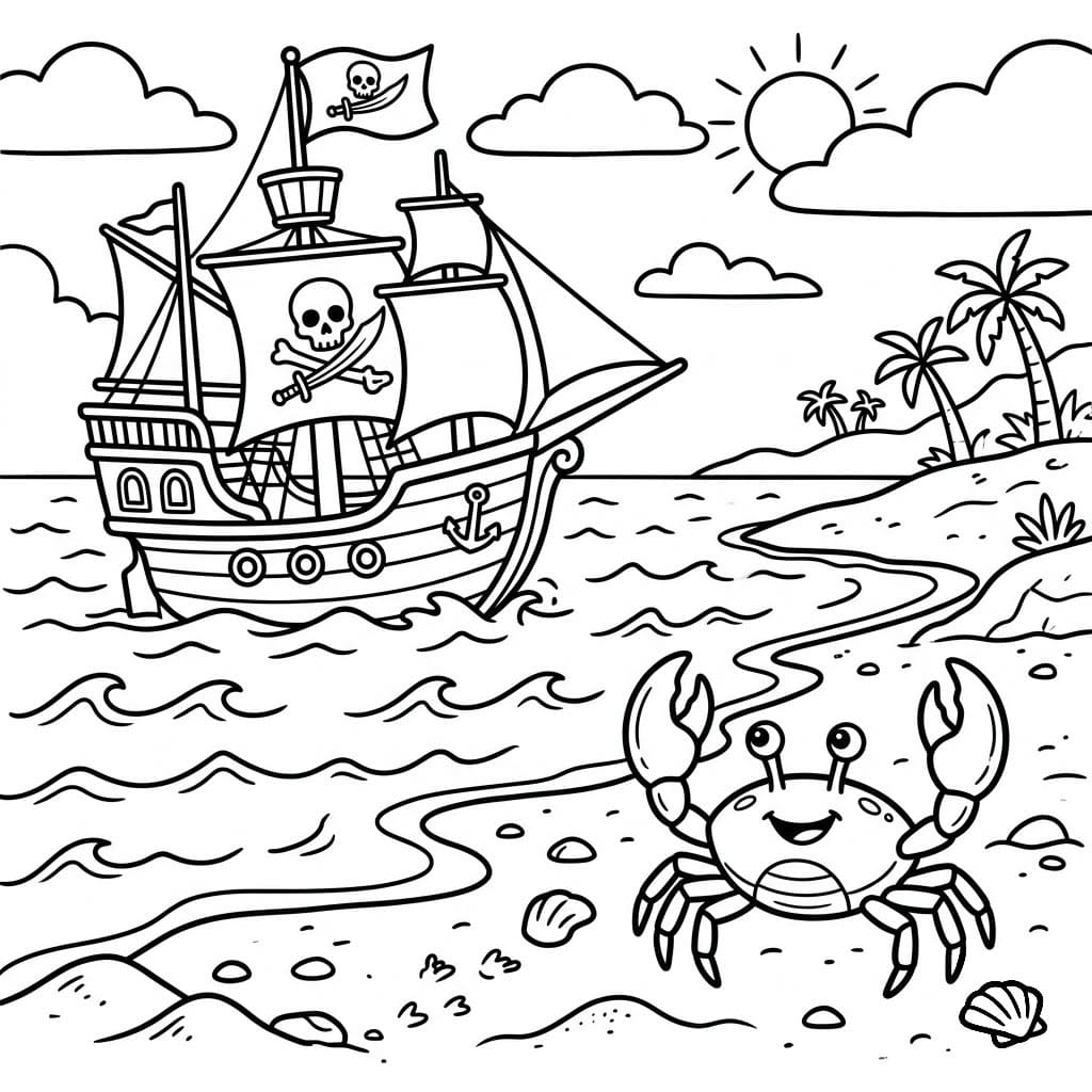 Piratskip med Krabbe fargelegging