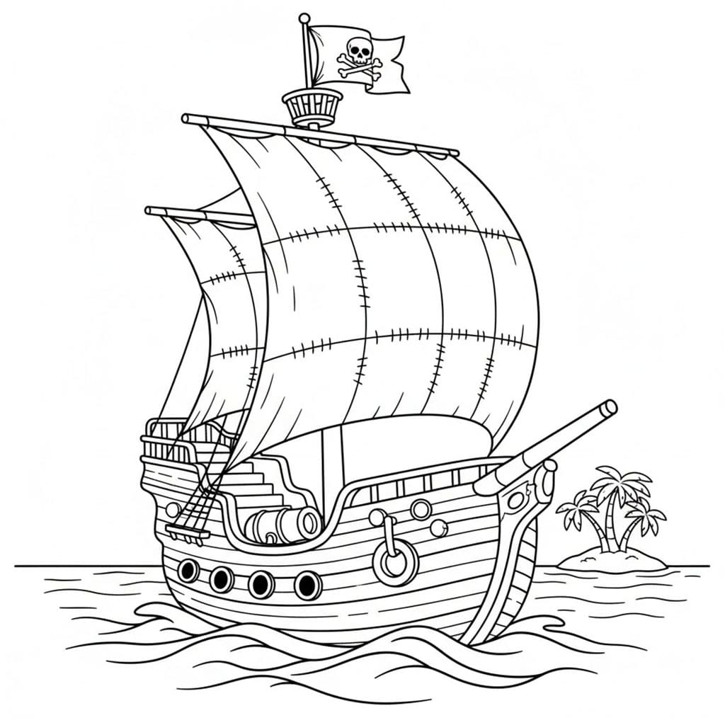 Piratskip med Lappet Seil fargelegging