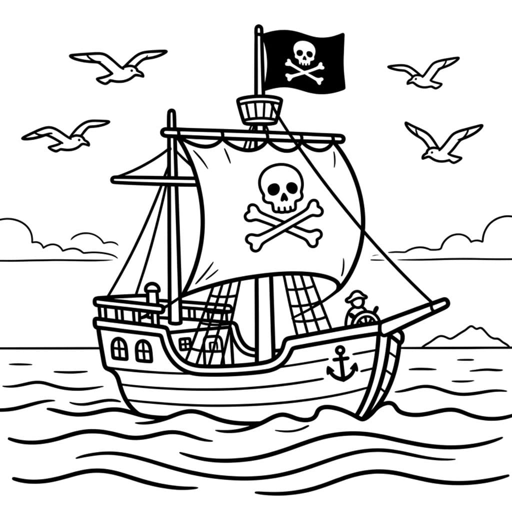 Piratskip med Måker fargelegging