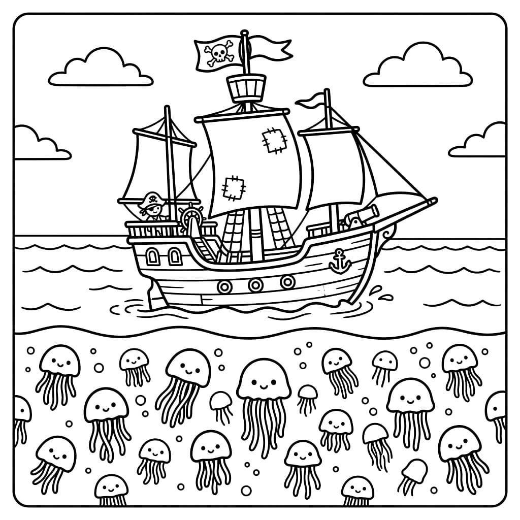 Piratskip med Manet fargelegging