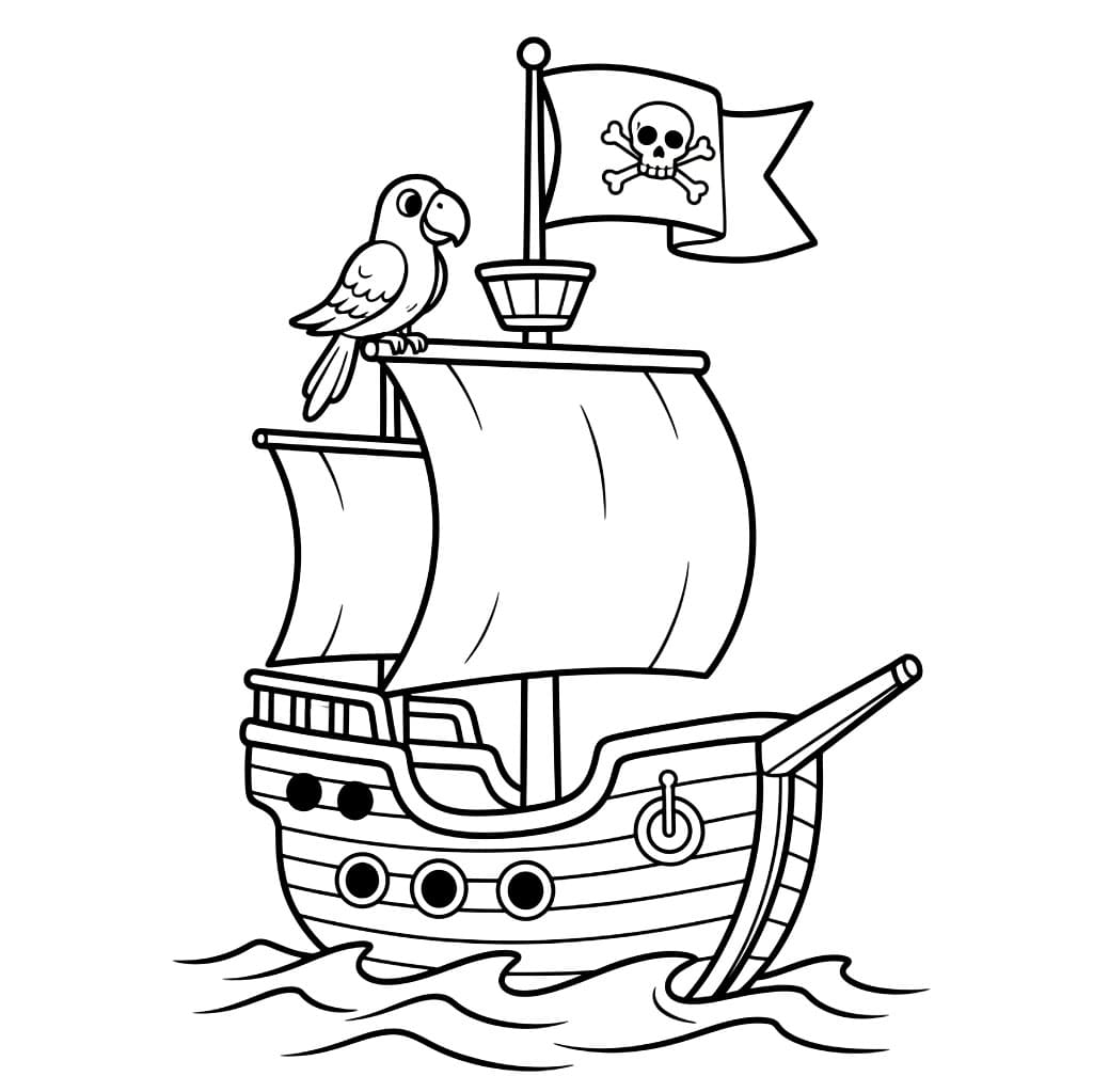 Piratskip med Papegøye fargelegging