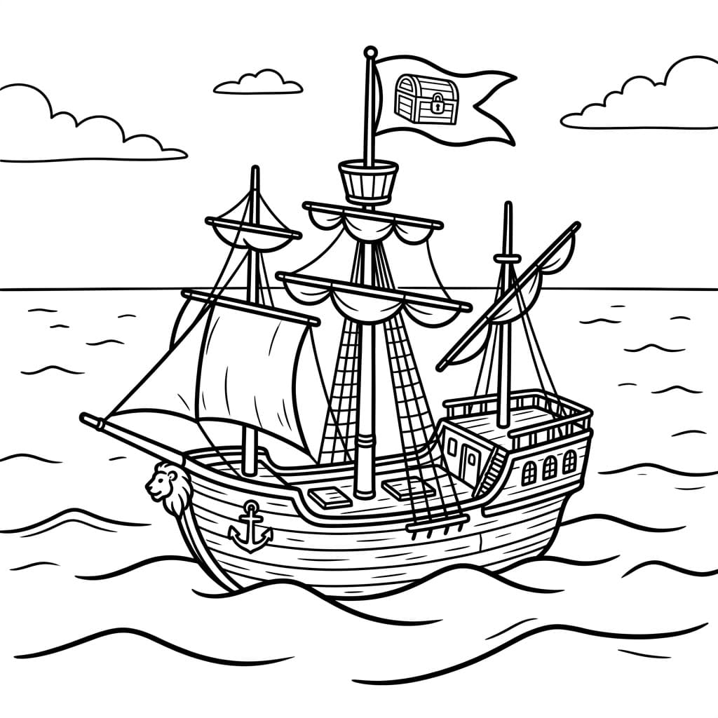 Piratskip med Skatteflagg fargelegging