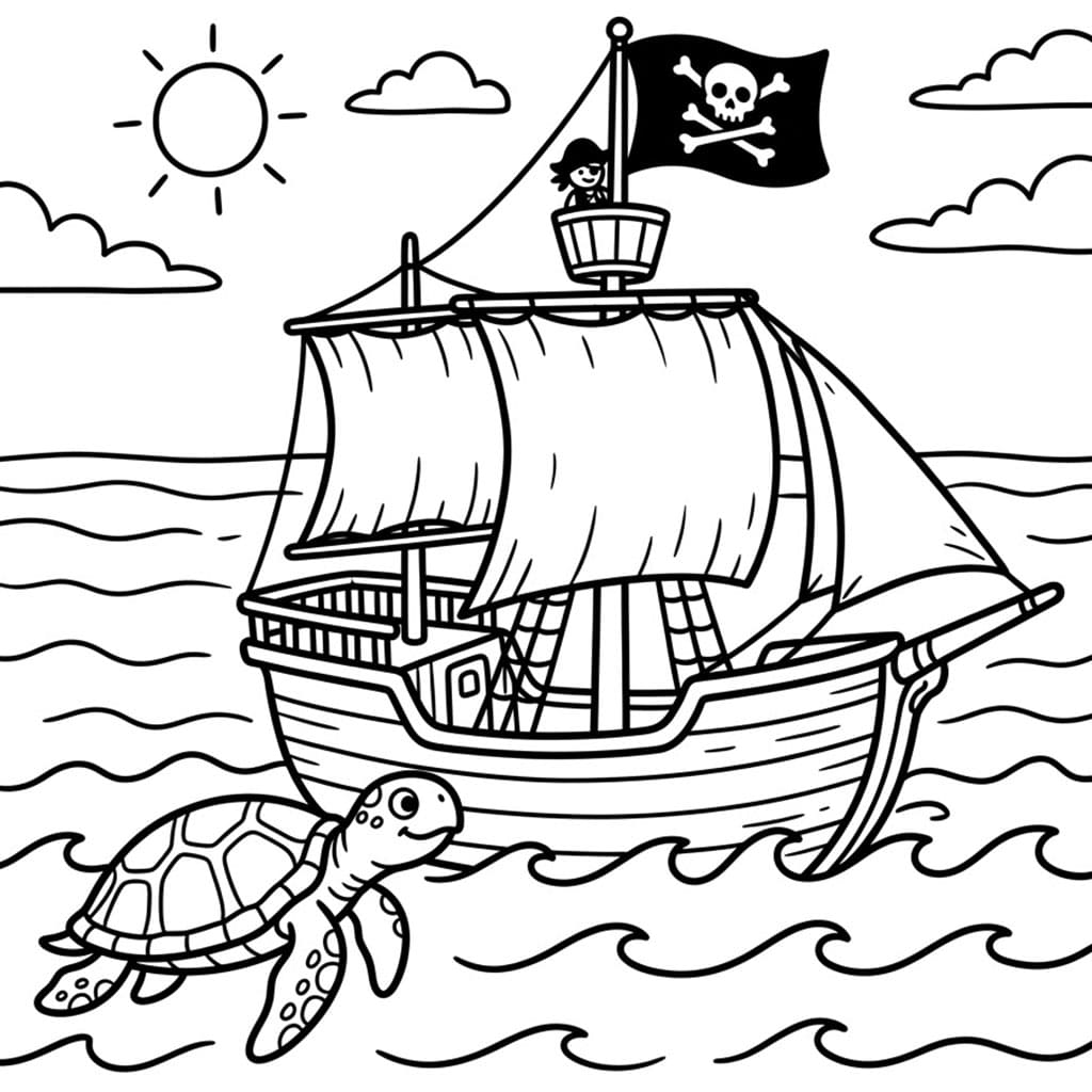 Piratskip med Skilpadde fargelegging