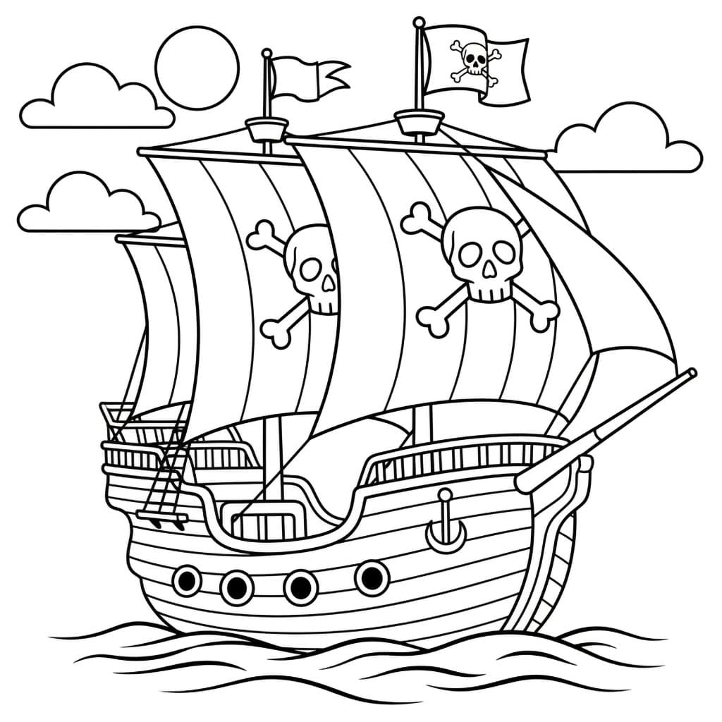 Piratskip med To Seil fargelegging